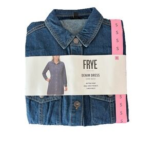 NWT‎ Frye Women's Denim Dress Size S Dark Wash Button Front Cinch Waist Pockets